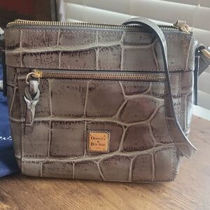 Dooney & Bourke Croc Embossed Shoulder Bag in Gray with Gold Accents